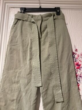 Lovers + Friends Sage Green Paperbag Linen Trousers